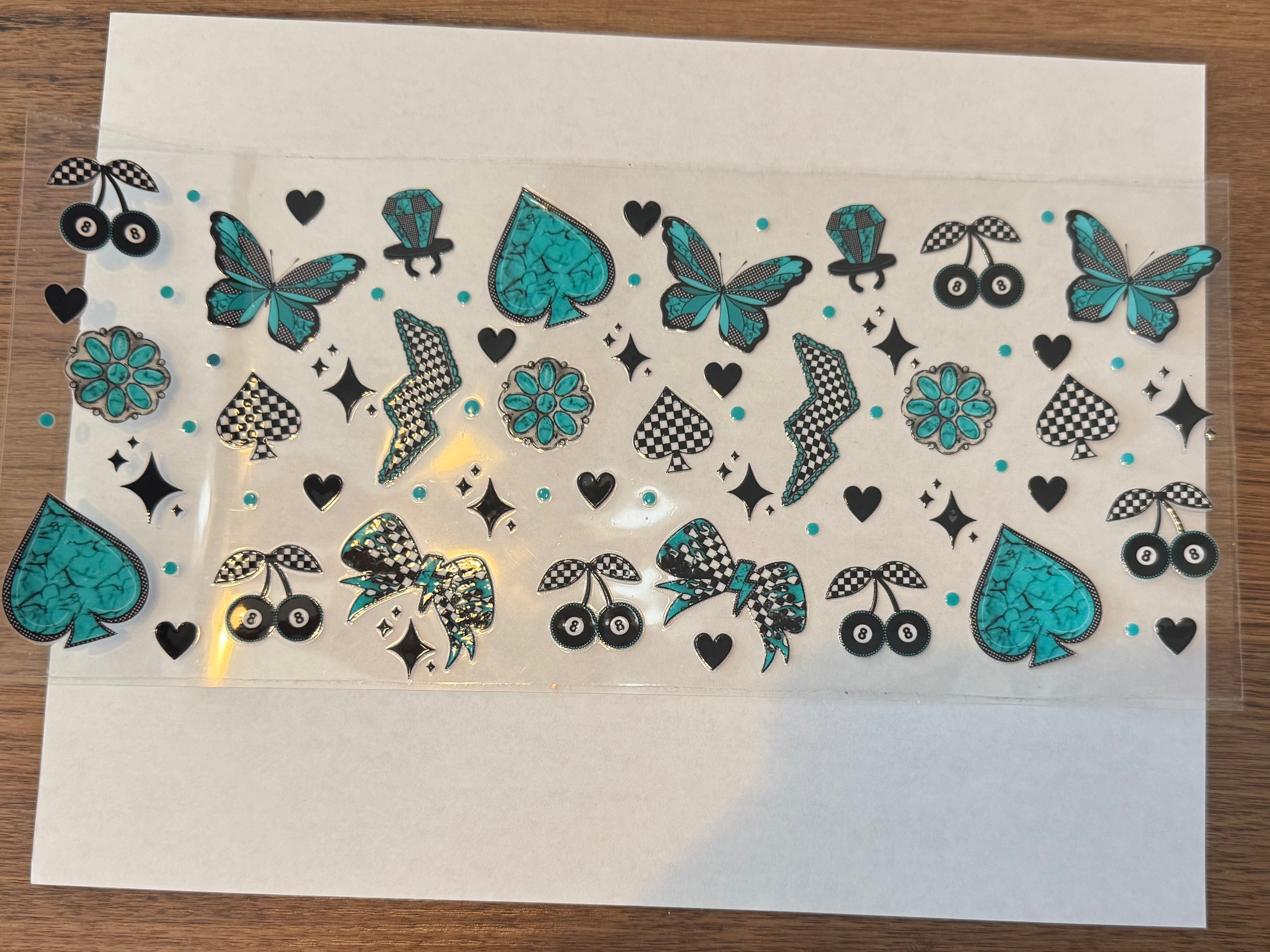 Turquoise Buterflies/Cherries- BEST FOR 24 and 40 oz!