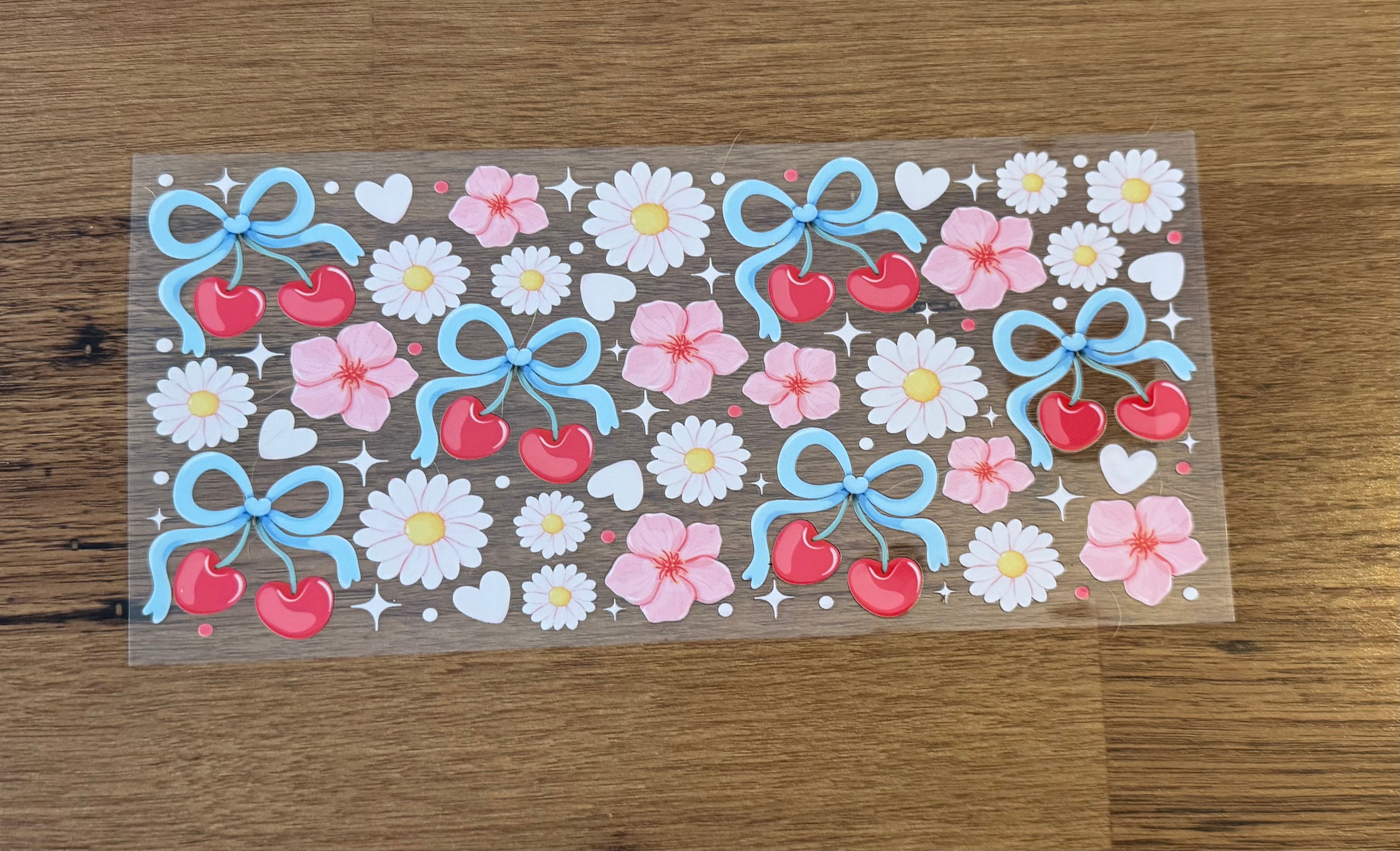 Cherries, flowers, bows